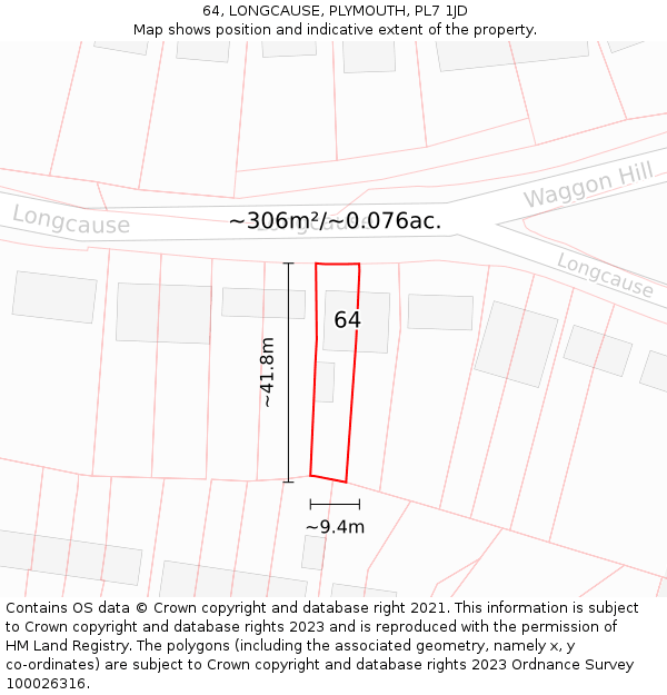 64, LONGCAUSE, PLYMOUTH, PL7 1JD: Plot and title map