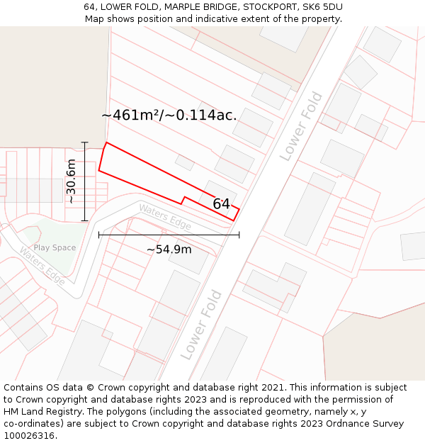 64, LOWER FOLD, MARPLE BRIDGE, STOCKPORT, SK6 5DU: Plot and title map