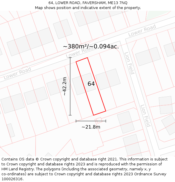 64, LOWER ROAD, FAVERSHAM, ME13 7NQ: Plot and title map