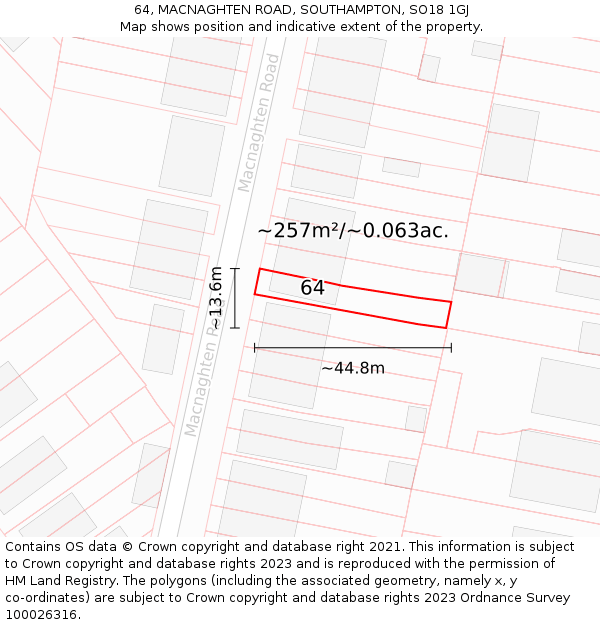 64, MACNAGHTEN ROAD, SOUTHAMPTON, SO18 1GJ: Plot and title map