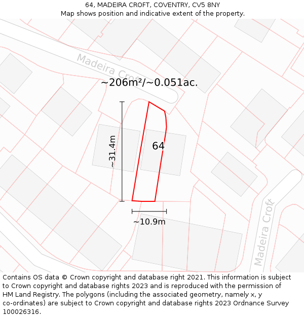 64, MADEIRA CROFT, COVENTRY, CV5 8NY: Plot and title map