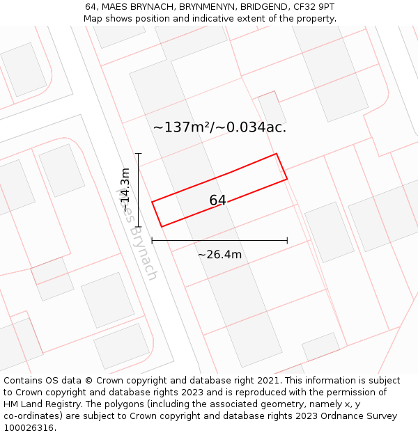 64, MAES BRYNACH, BRYNMENYN, BRIDGEND, CF32 9PT: Plot and title map