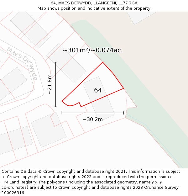 64, MAES DERWYDD, LLANGEFNI, LL77 7GA: Plot and title map