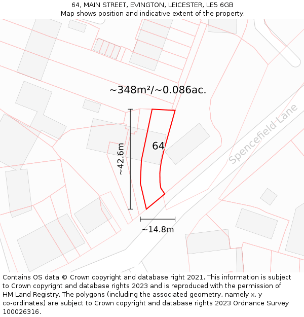 64, MAIN STREET, EVINGTON, LEICESTER, LE5 6GB: Plot and title map