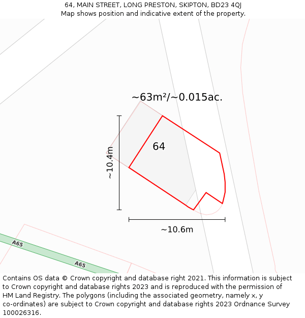 64, MAIN STREET, LONG PRESTON, SKIPTON, BD23 4QJ: Plot and title map