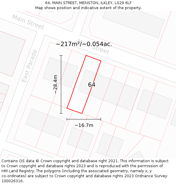 64, MAIN STREET, MENSTON, ILKLEY, LS29 6LF: Plot and title map