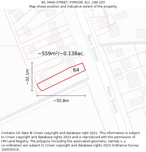 64, MAIN STREET, PYMOOR, ELY, CB6 2DY: Plot and title map