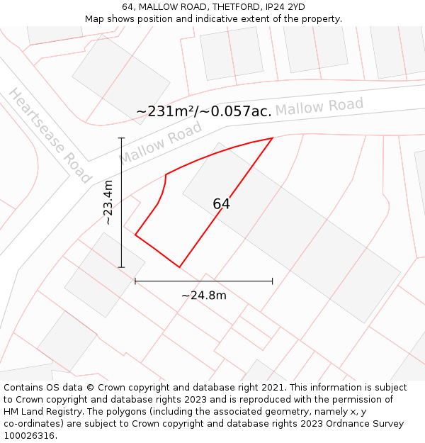 64, MALLOW ROAD, THETFORD, IP24 2YD: Plot and title map