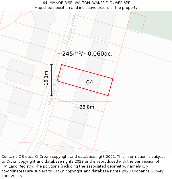 64, MANOR RISE, WALTON, WAKEFIELD, WF2 6PF: Plot and title map