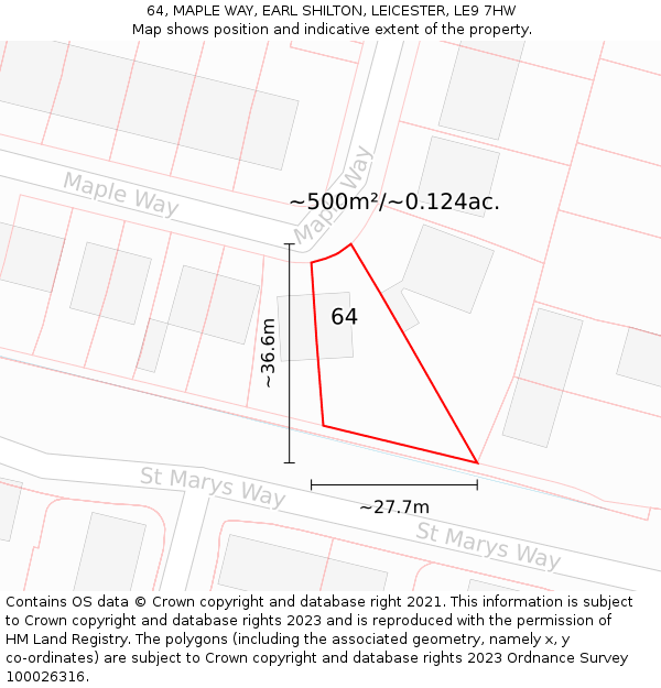 64, MAPLE WAY, EARL SHILTON, LEICESTER, LE9 7HW: Plot and title map