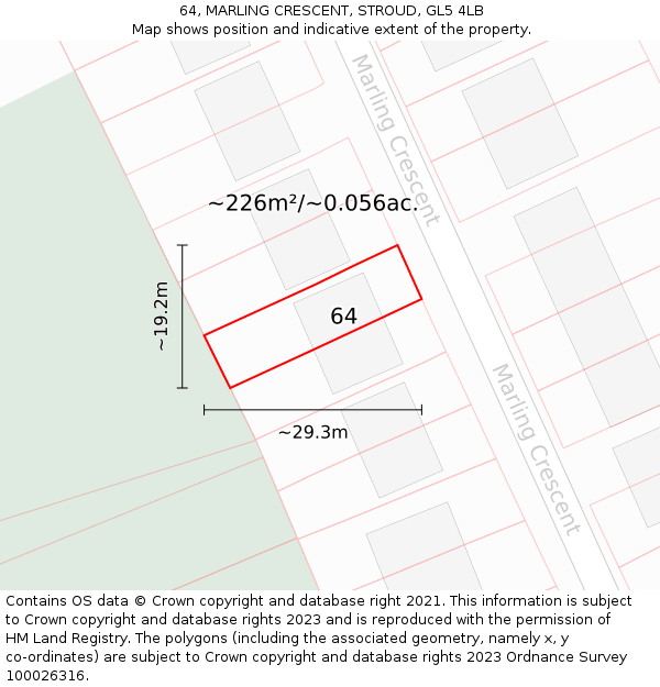 64, MARLING CRESCENT, STROUD, GL5 4LB: Plot and title map