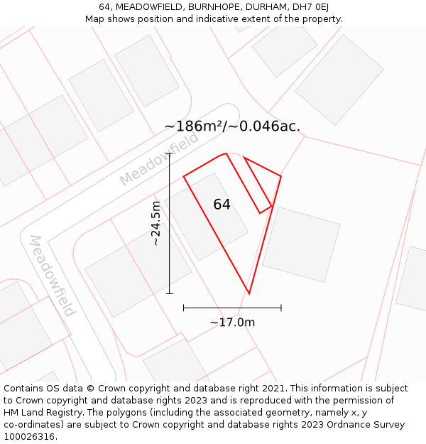 64, MEADOWFIELD, BURNHOPE, DURHAM, DH7 0EJ: Plot and title map