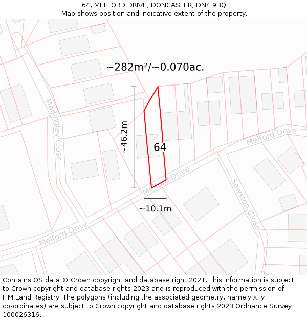 64, MELFORD DRIVE, DONCASTER, DN4 9BQ: Plot and title map