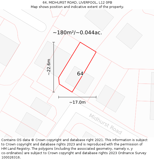 64, MIDHURST ROAD, LIVERPOOL, L12 0PB: Plot and title map