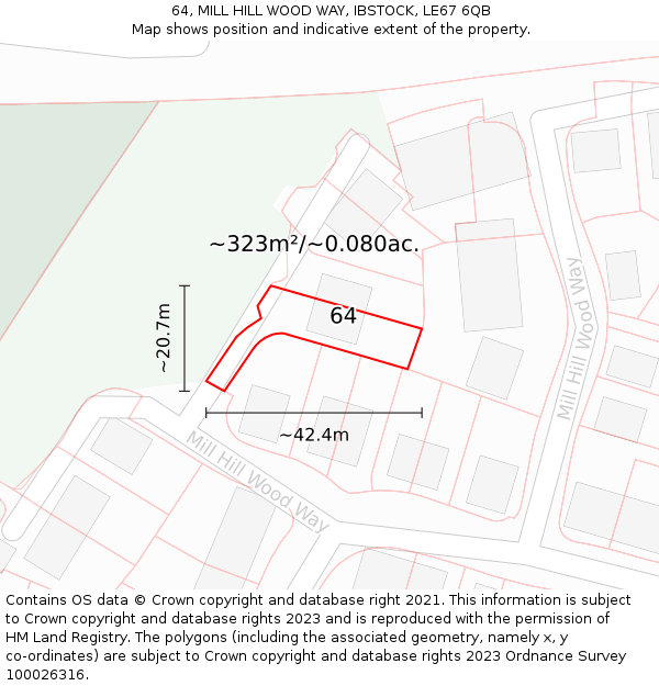 64, MILL HILL WOOD WAY, IBSTOCK, LE67 6QB: Plot and title map