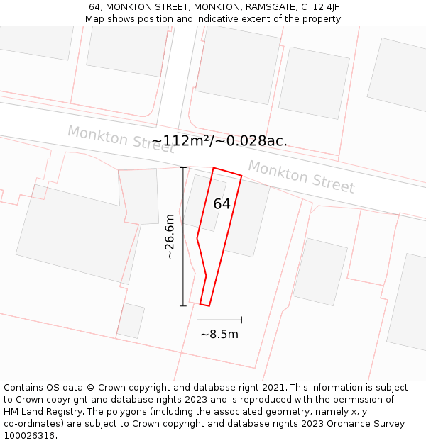 64, MONKTON STREET, MONKTON, RAMSGATE, CT12 4JF: Plot and title map