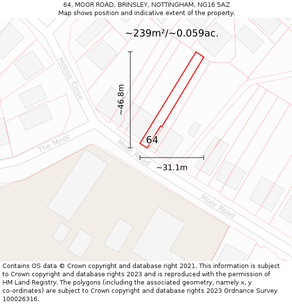 64, MOOR ROAD, BRINSLEY, NOTTINGHAM, NG16 5AZ: Plot and title map