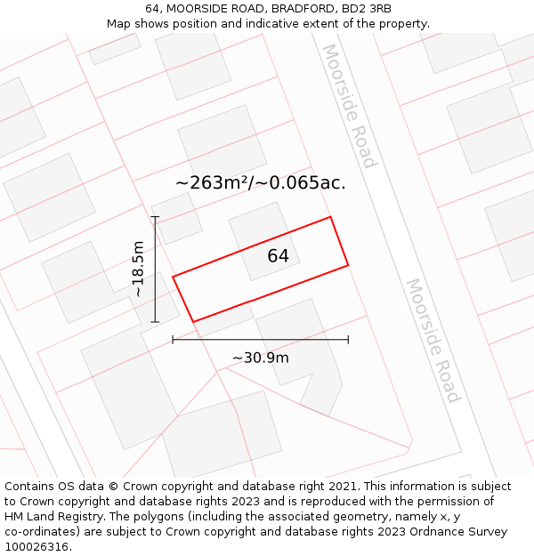 64, MOORSIDE ROAD, BRADFORD, BD2 3RB: Plot and title map