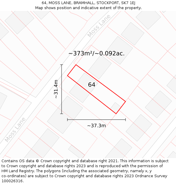 64, MOSS LANE, BRAMHALL, STOCKPORT, SK7 1EJ: Plot and title map