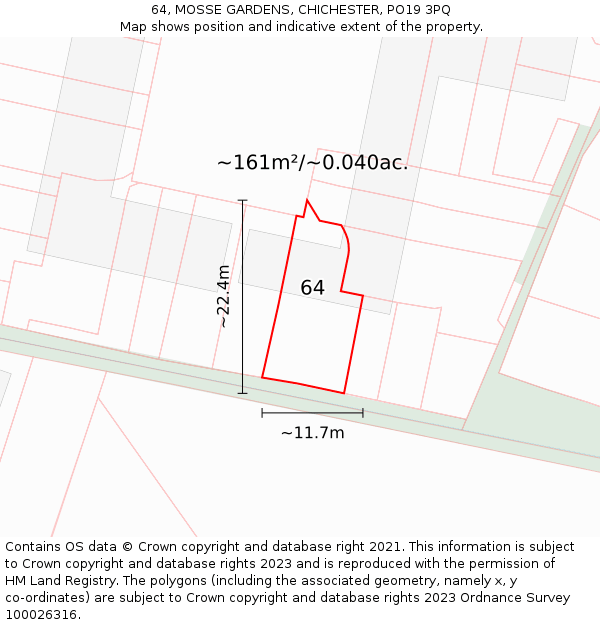 64, MOSSE GARDENS, CHICHESTER, PO19 3PQ: Plot and title map