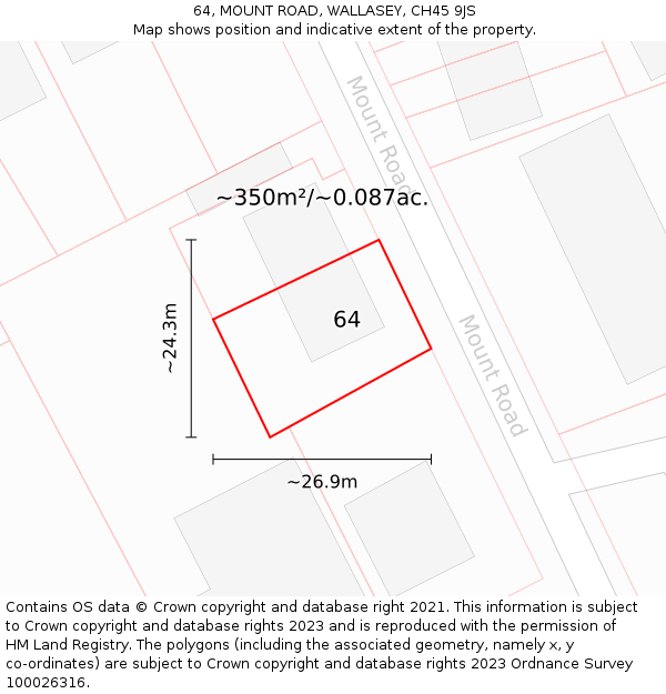 64, MOUNT ROAD, WALLASEY, CH45 9JS: Plot and title map