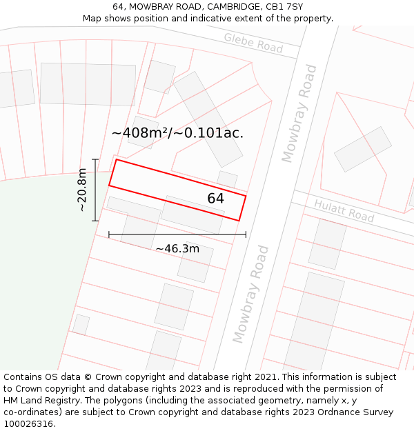 64, MOWBRAY ROAD, CAMBRIDGE, CB1 7SY: Plot and title map