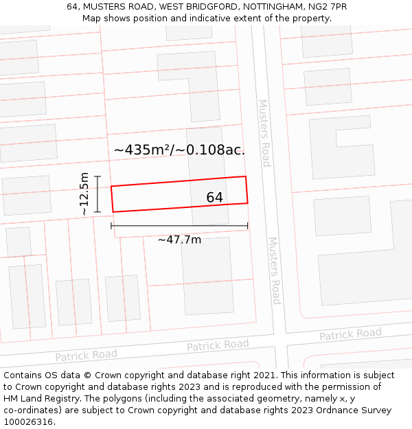 64, MUSTERS ROAD, WEST BRIDGFORD, NOTTINGHAM, NG2 7PR: Plot and title map