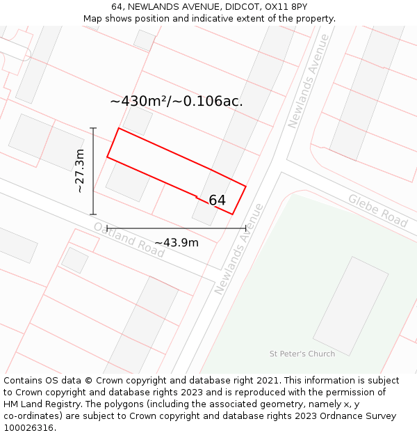 64, NEWLANDS AVENUE, DIDCOT, OX11 8PY: Plot and title map