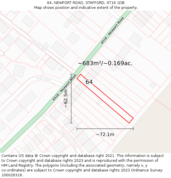 64, NEWPORT ROAD, STAFFORD, ST16 1DB: Plot and title map