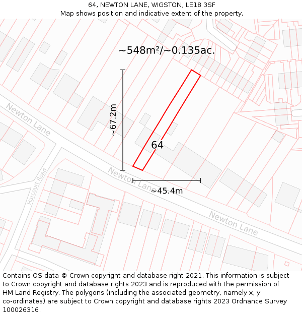 64, NEWTON LANE, WIGSTON, LE18 3SF: Plot and title map