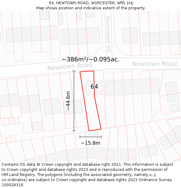 64, NEWTOWN ROAD, WORCESTER, WR5 1HJ: Plot and title map