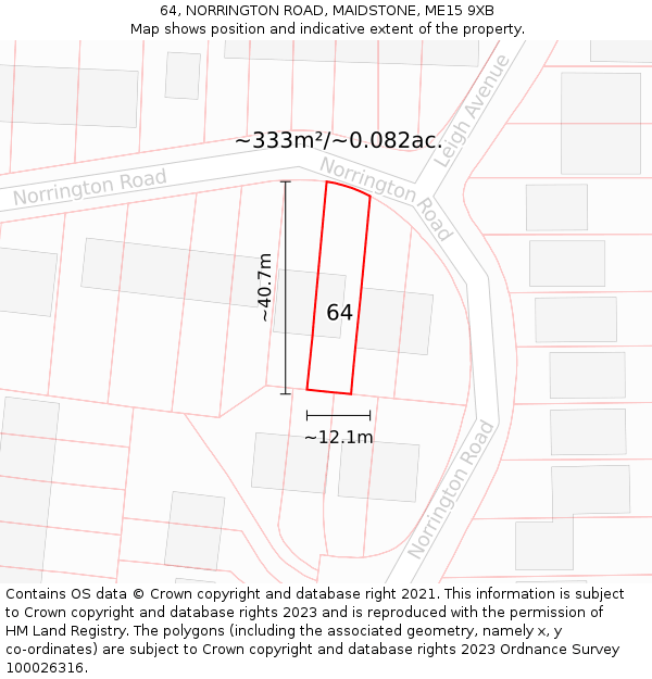 64, NORRINGTON ROAD, MAIDSTONE, ME15 9XB: Plot and title map