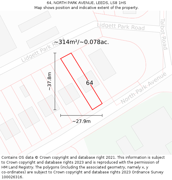 64, NORTH PARK AVENUE, LEEDS, LS8 1HS: Plot and title map