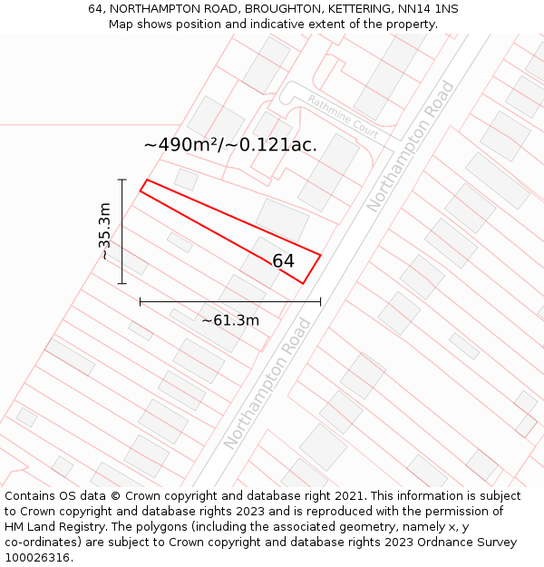 64, NORTHAMPTON ROAD, BROUGHTON, KETTERING, NN14 1NS: Plot and title map