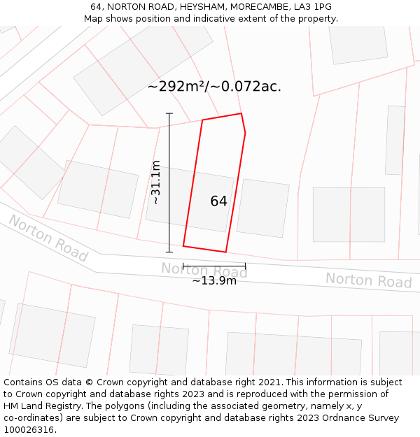 64, NORTON ROAD, HEYSHAM, MORECAMBE, LA3 1PG: Plot and title map