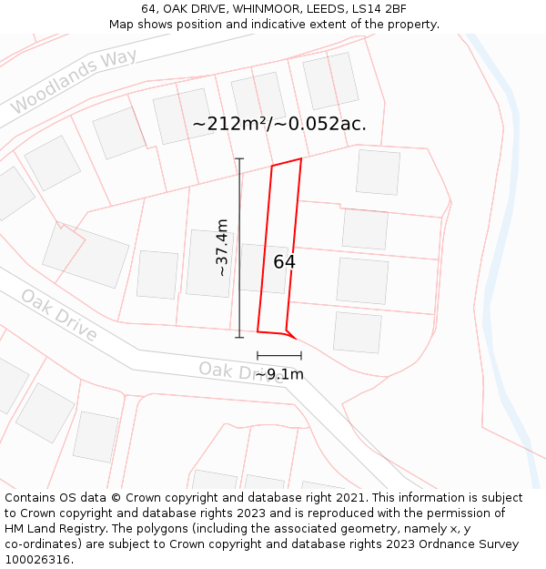 64, OAK DRIVE, WHINMOOR, LEEDS, LS14 2BF: Plot and title map