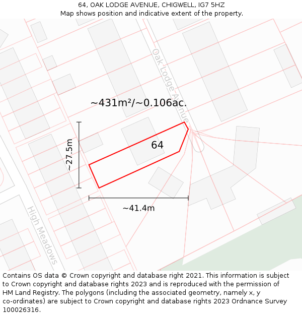 64, OAK LODGE AVENUE, CHIGWELL, IG7 5HZ: Plot and title map