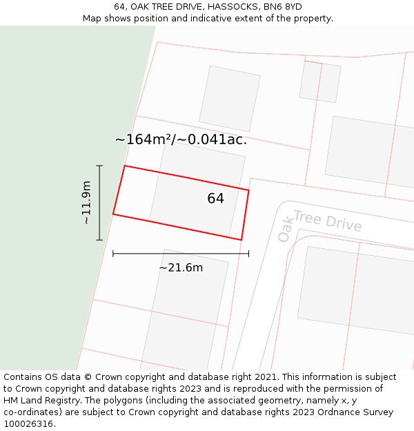 64, OAK TREE DRIVE, HASSOCKS, BN6 8YD: Plot and title map