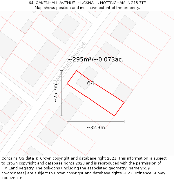 64, OAKENHALL AVENUE, HUCKNALL, NOTTINGHAM, NG15 7TE: Plot and title map