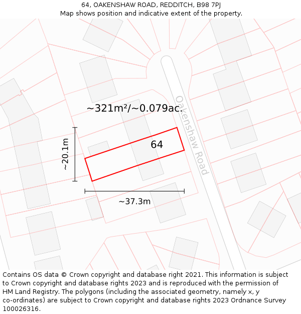 64, OAKENSHAW ROAD, REDDITCH, B98 7PJ: Plot and title map