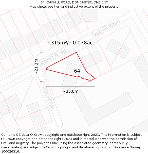 64, OAKHILL ROAD, DONCASTER, DN2 5NY: Plot and title map