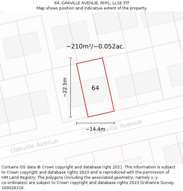 64, OAKVILLE AVENUE, RHYL, LL18 3TF: Plot and title map