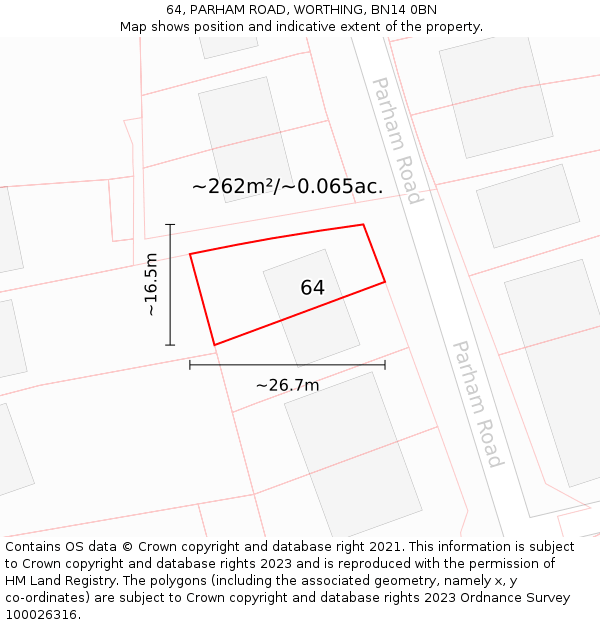 64, PARHAM ROAD, WORTHING, BN14 0BN: Plot and title map