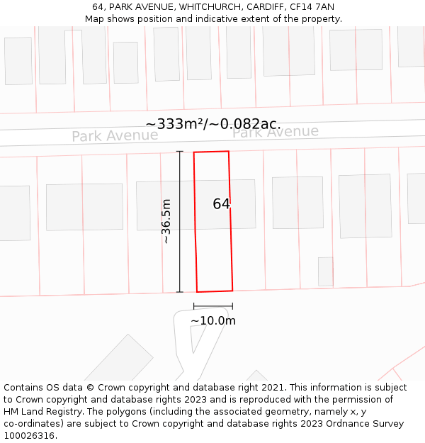 64, PARK AVENUE, WHITCHURCH, CARDIFF, CF14 7AN: Plot and title map