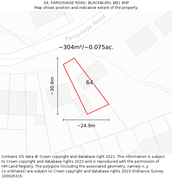 64, PARSONAGE ROAD, BLACKBURN, BB1 9NP: Plot and title map
