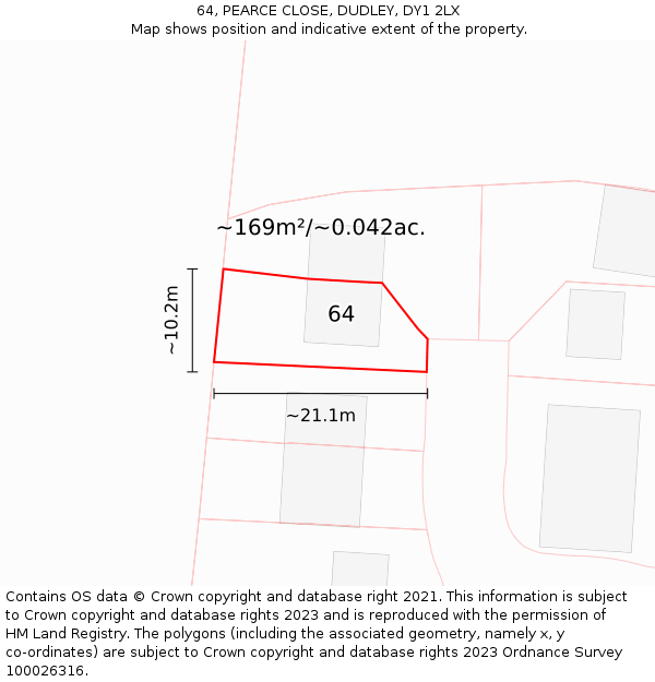 64, PEARCE CLOSE, DUDLEY, DY1 2LX: Plot and title map