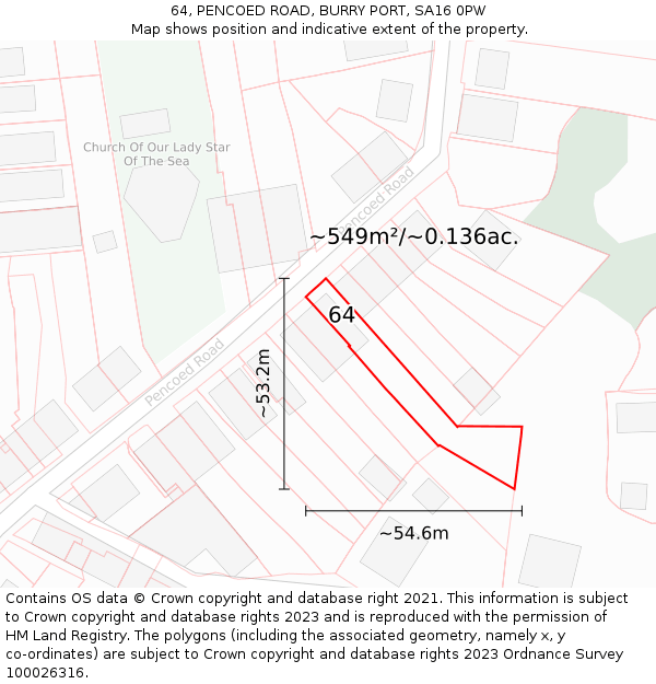 64, PENCOED ROAD, BURRY PORT, SA16 0PW: Plot and title map