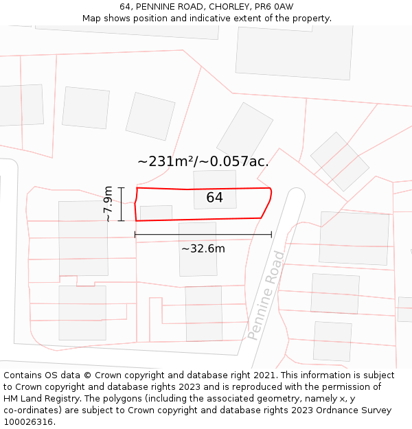 64, PENNINE ROAD, CHORLEY, PR6 0AW: Plot and title map