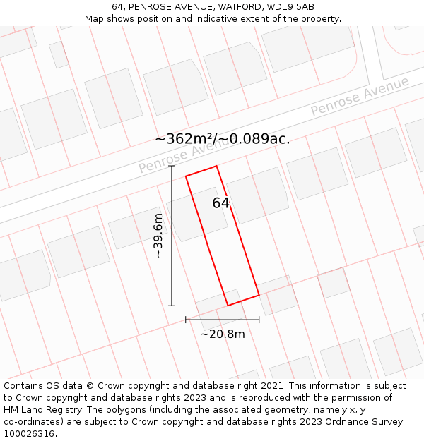 64, PENROSE AVENUE, WATFORD, WD19 5AB: Plot and title map