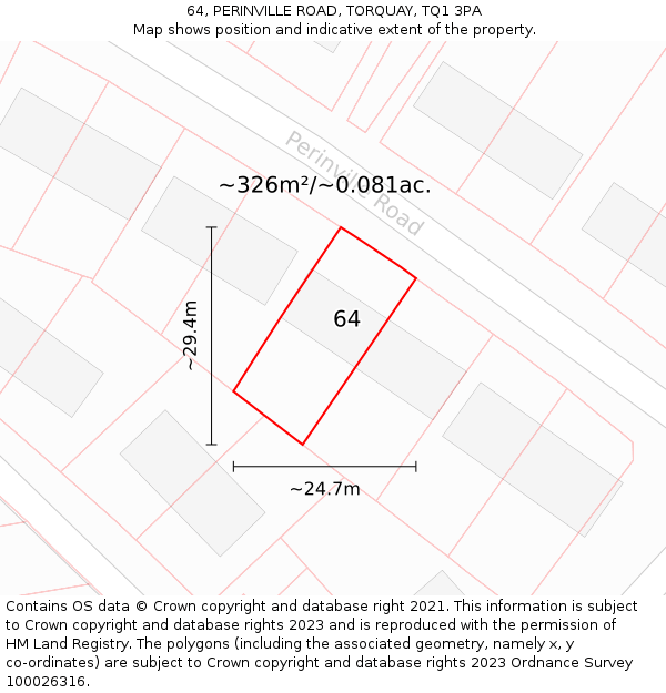 64, PERINVILLE ROAD, TORQUAY, TQ1 3PA: Plot and title map